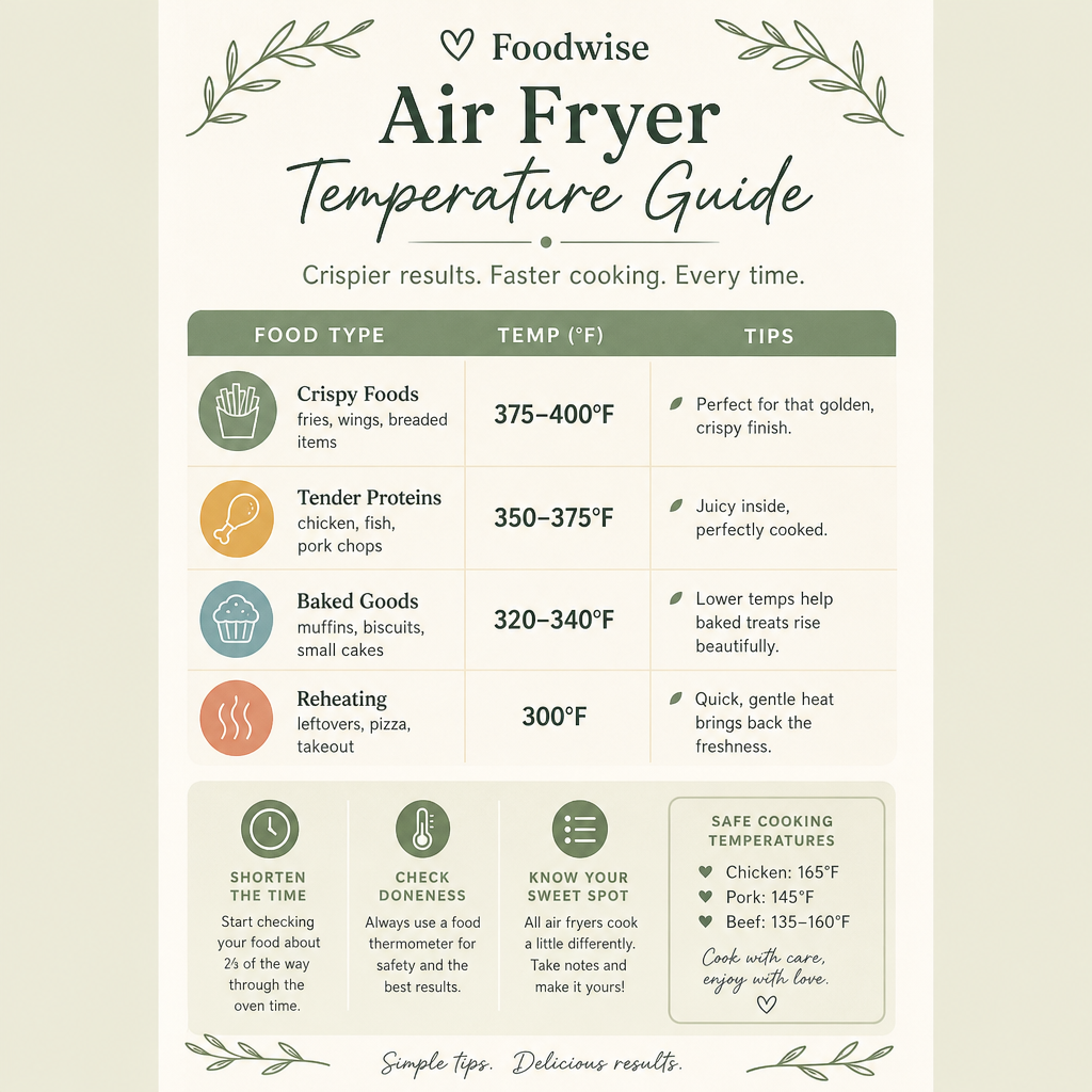 Air fryer temperature guide by ingredient type