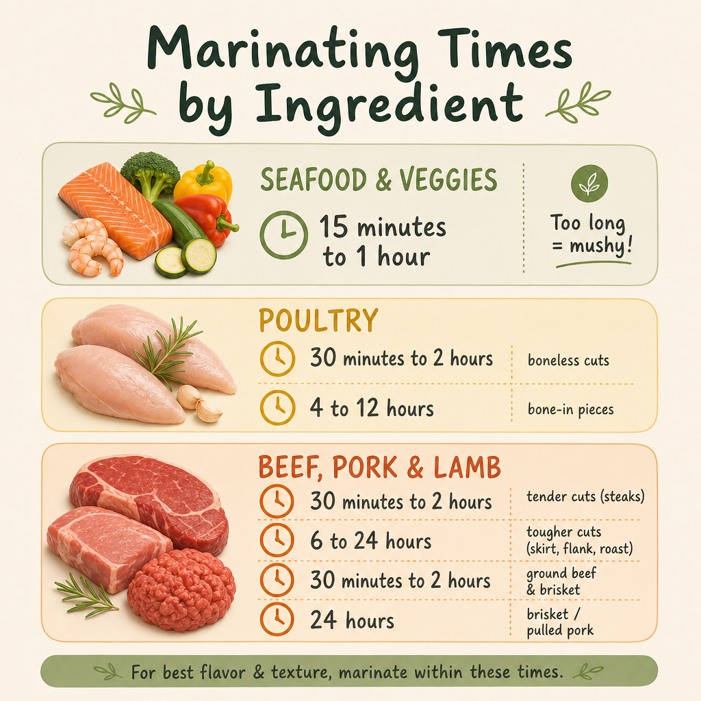 Guide to marinating times for different types of meat and seafood