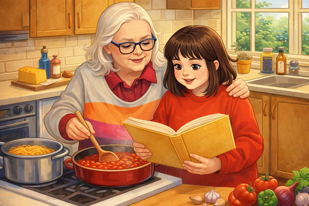 Cooking with mom in the kitchen