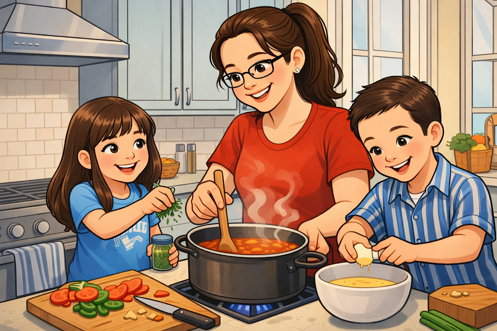 Cooking with my kids in the kitchen