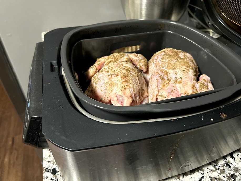 Cornish hens breast side down in the air fryer