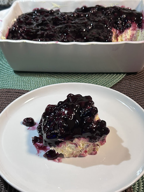 Whipped no-bake lemon cheesecake with blueberry pie filling