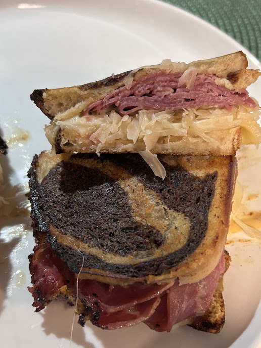 Classic Rueben grilled on marble rye