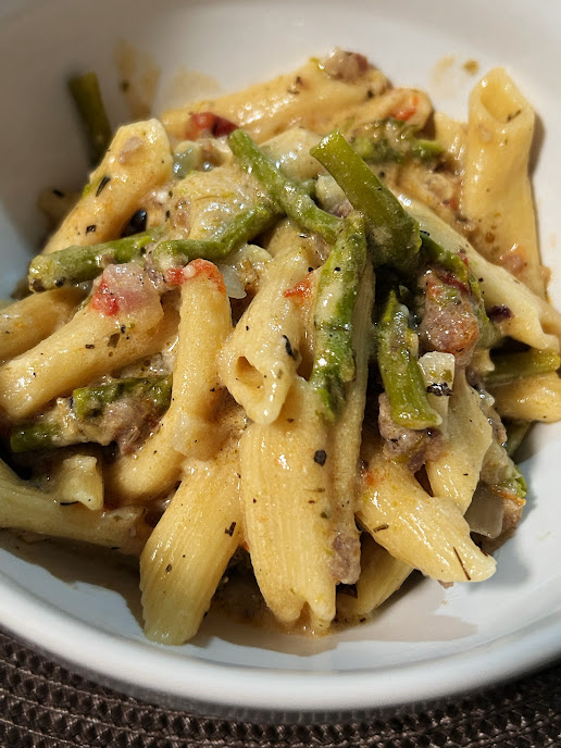 Creamy Sausage Mostaccioli and Asparagus — Instant Pot