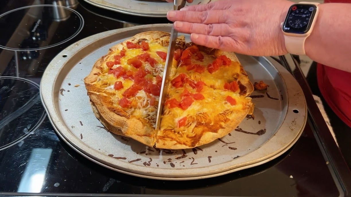 Break-Fast Taco Pizza cut into slices